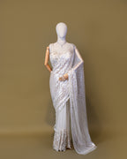 IVORY EMBELLISHED MESH SAREE