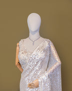 IVORY EMBELLISHED MESH SAREE