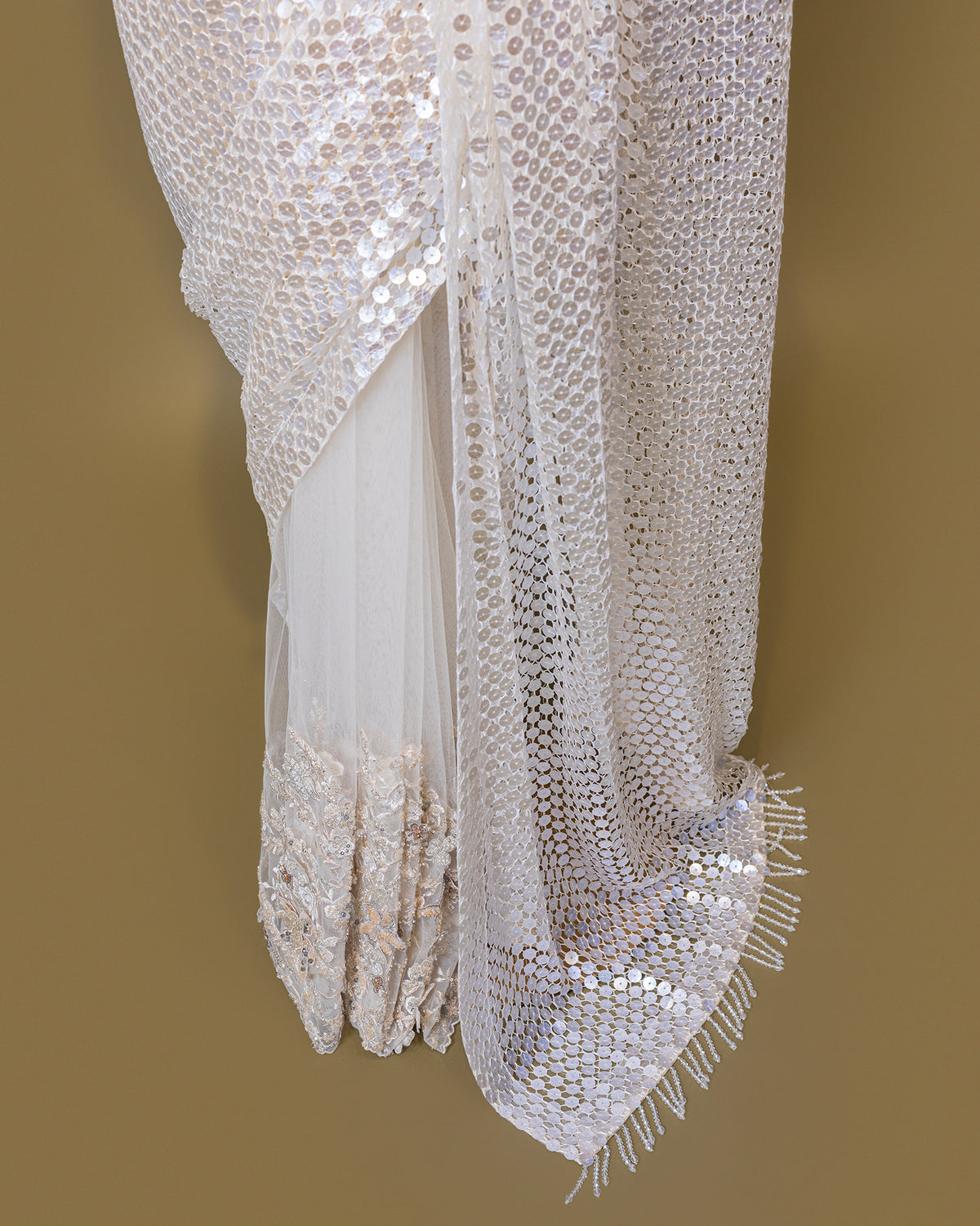 IVORY EMBELLISHED MESH SAREE