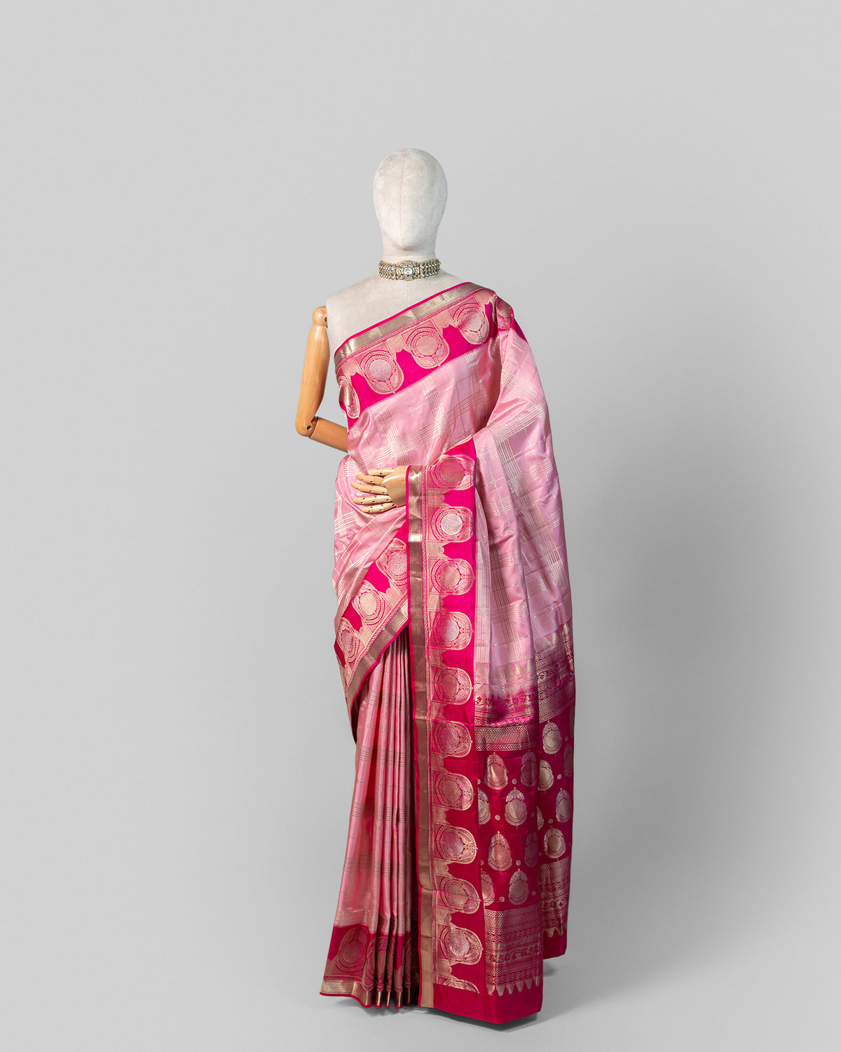 BLUSH & FUSCHIA KANJEEVARAM SILK SAREE