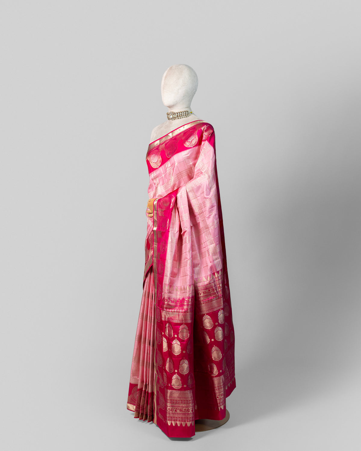 BLUSH & FUSCHIA KANJEEVARAM SILK SAREE