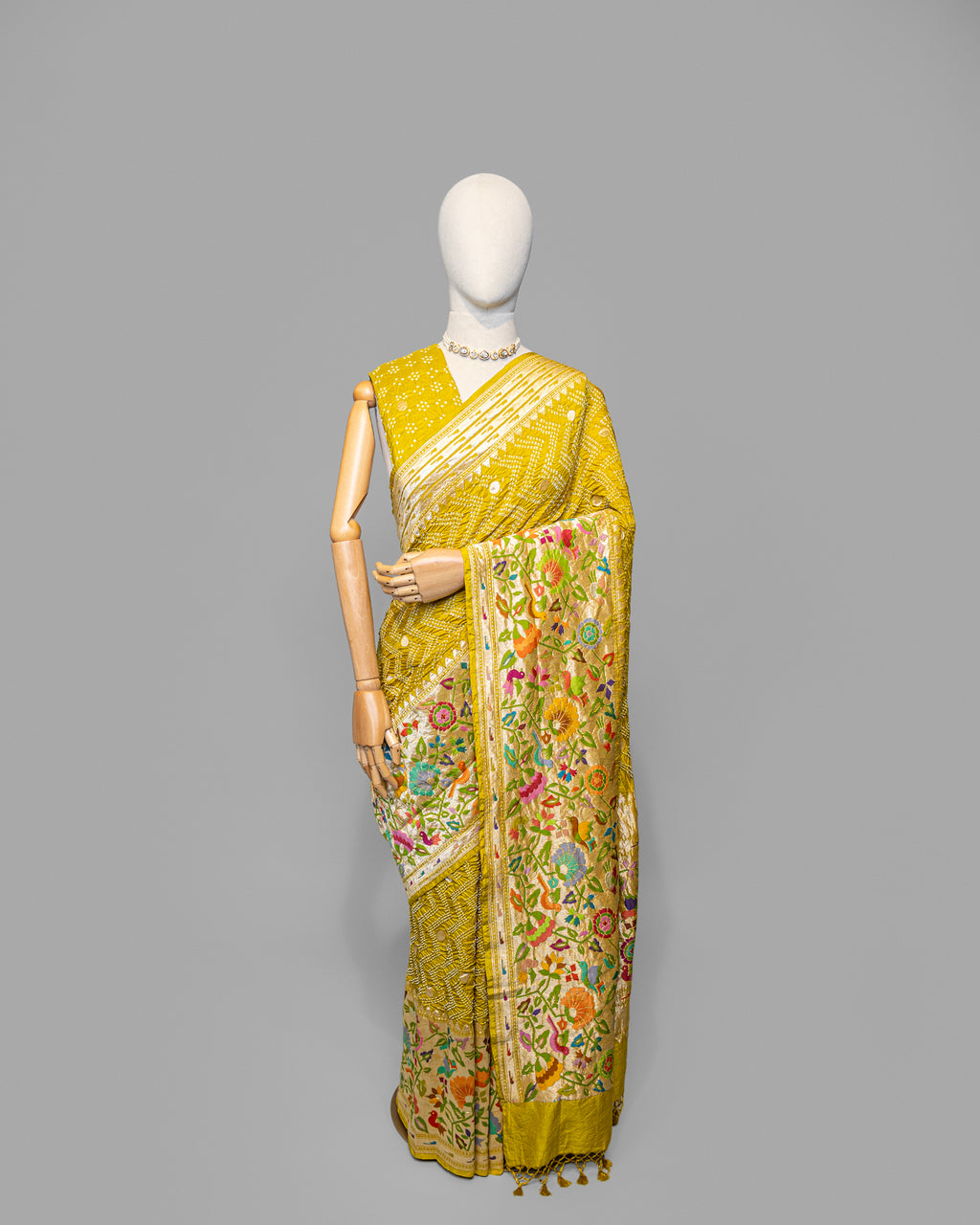 MOSS GREEN BANDHEJ WITH PAITHANI BORDER SOFT SILK SAREE