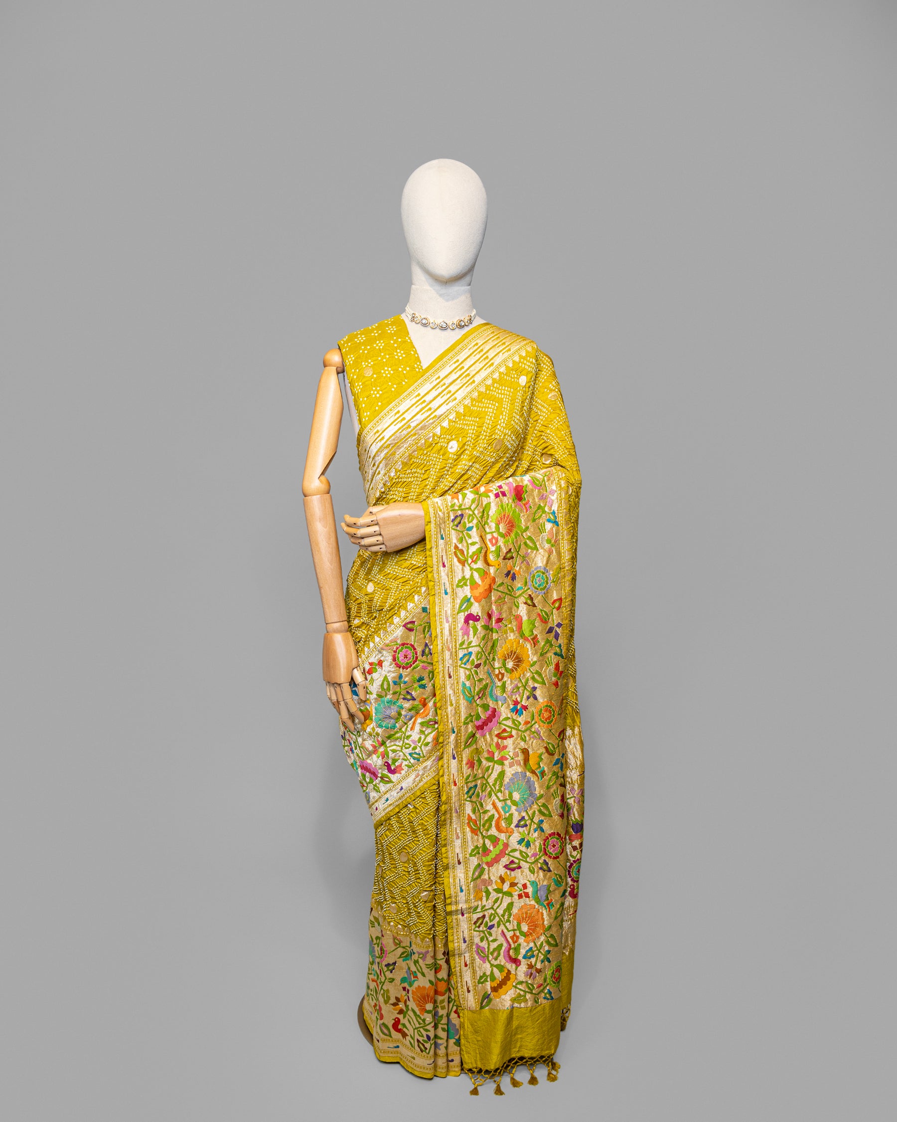 MOSS GREEN BANDHEJ WITH PAITHANI BORDER SOFT SILK SAREE
