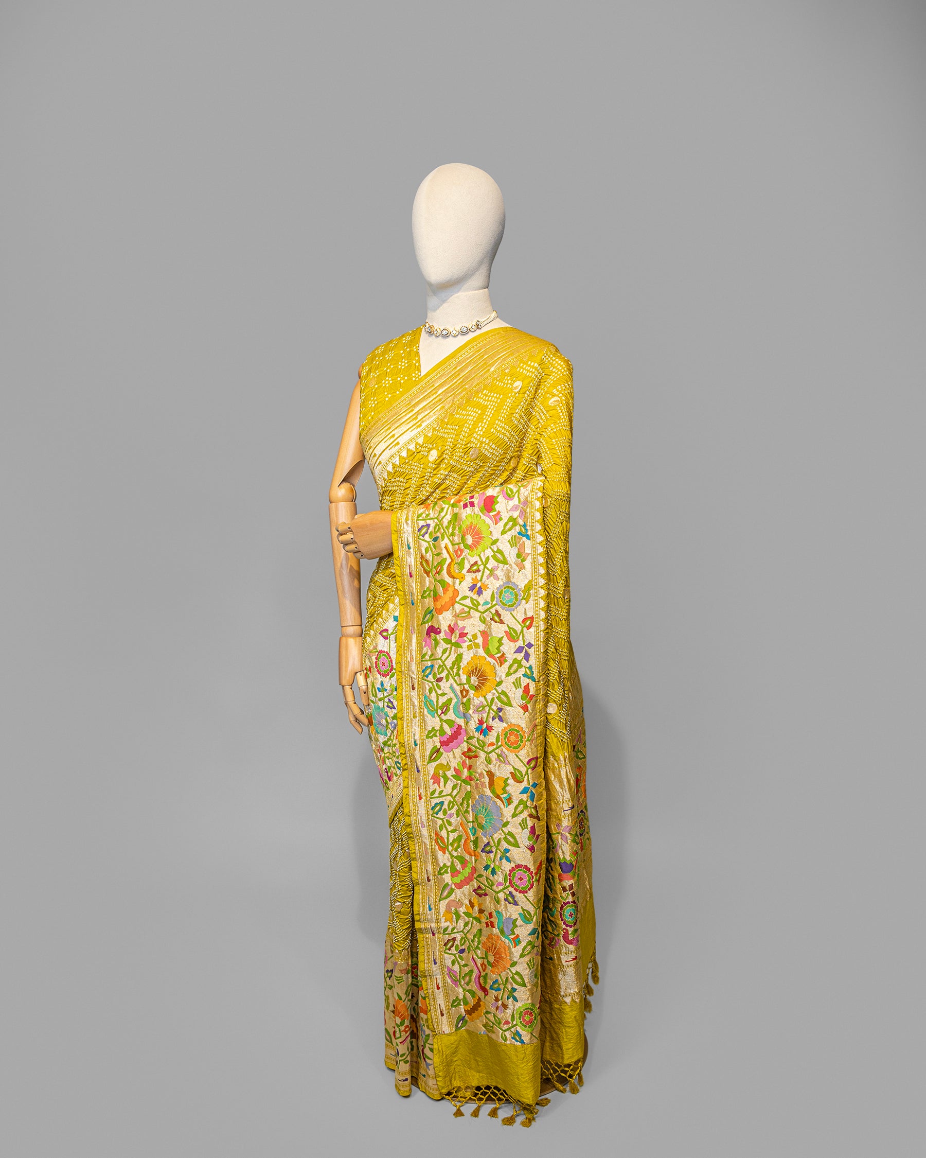 MOSS GREEN BANDHEJ WITH PAITHANI BORDER SOFT SILK SAREE