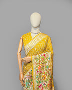 MOSS GREEN BANDHEJ WITH PAITHANI BORDER SOFT SILK SAREE
