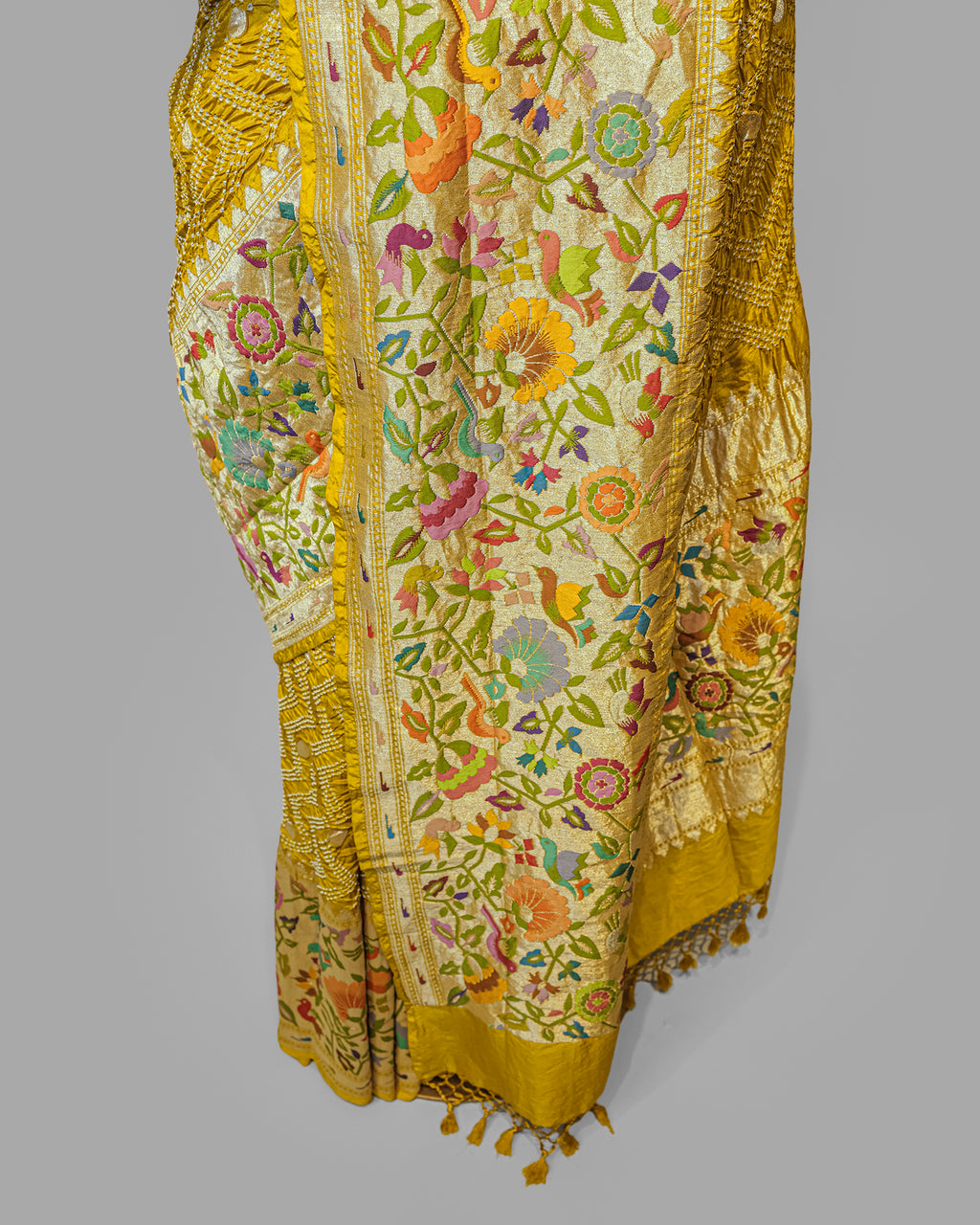MOSS GREEN BANDHEJ WITH PAITHANI BORDER SOFT SILK SAREE