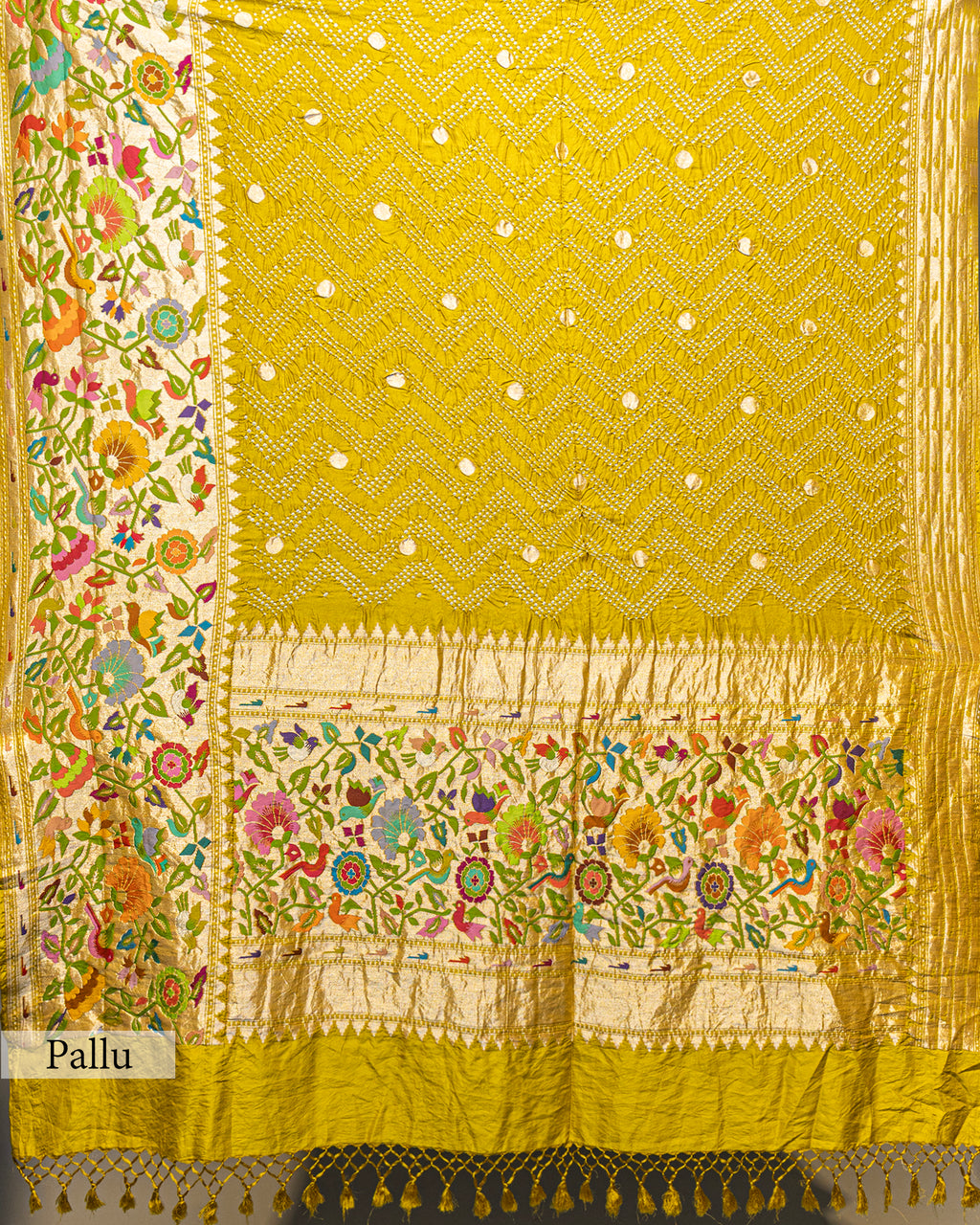 MOSS GREEN BANDHEJ WITH PAITHANI BORDER SOFT SILK SAREE