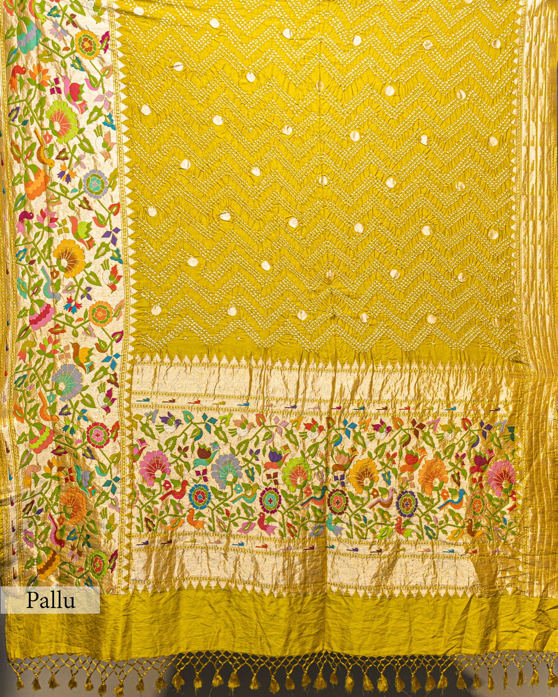 MOSS GREEN BANDHEJ WITH PAITHANI BORDER SOFT SILK SAREE