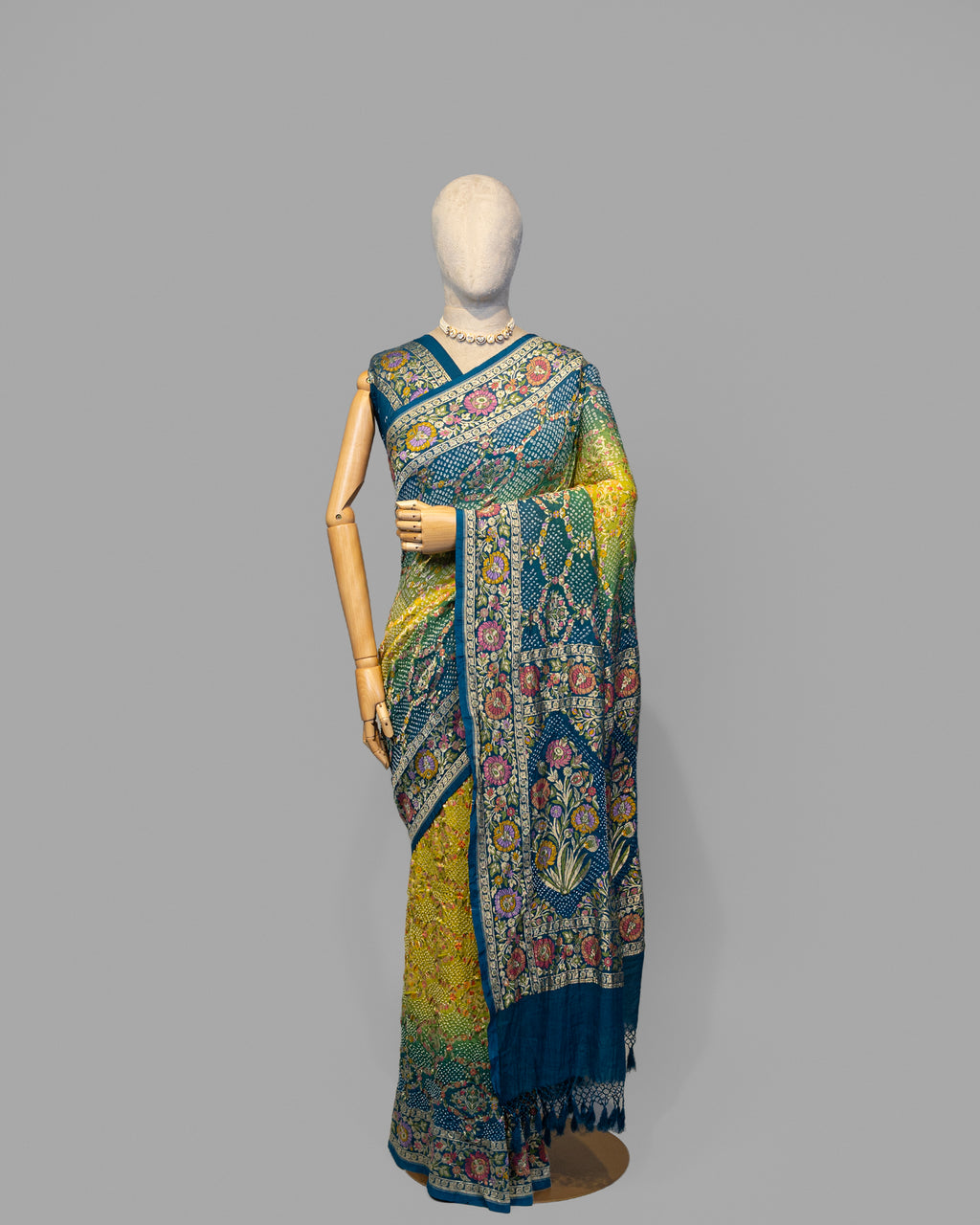 TEAL BLUE BANDHEJ WITH PAITHANI BORDER GEORGETTE SAREE