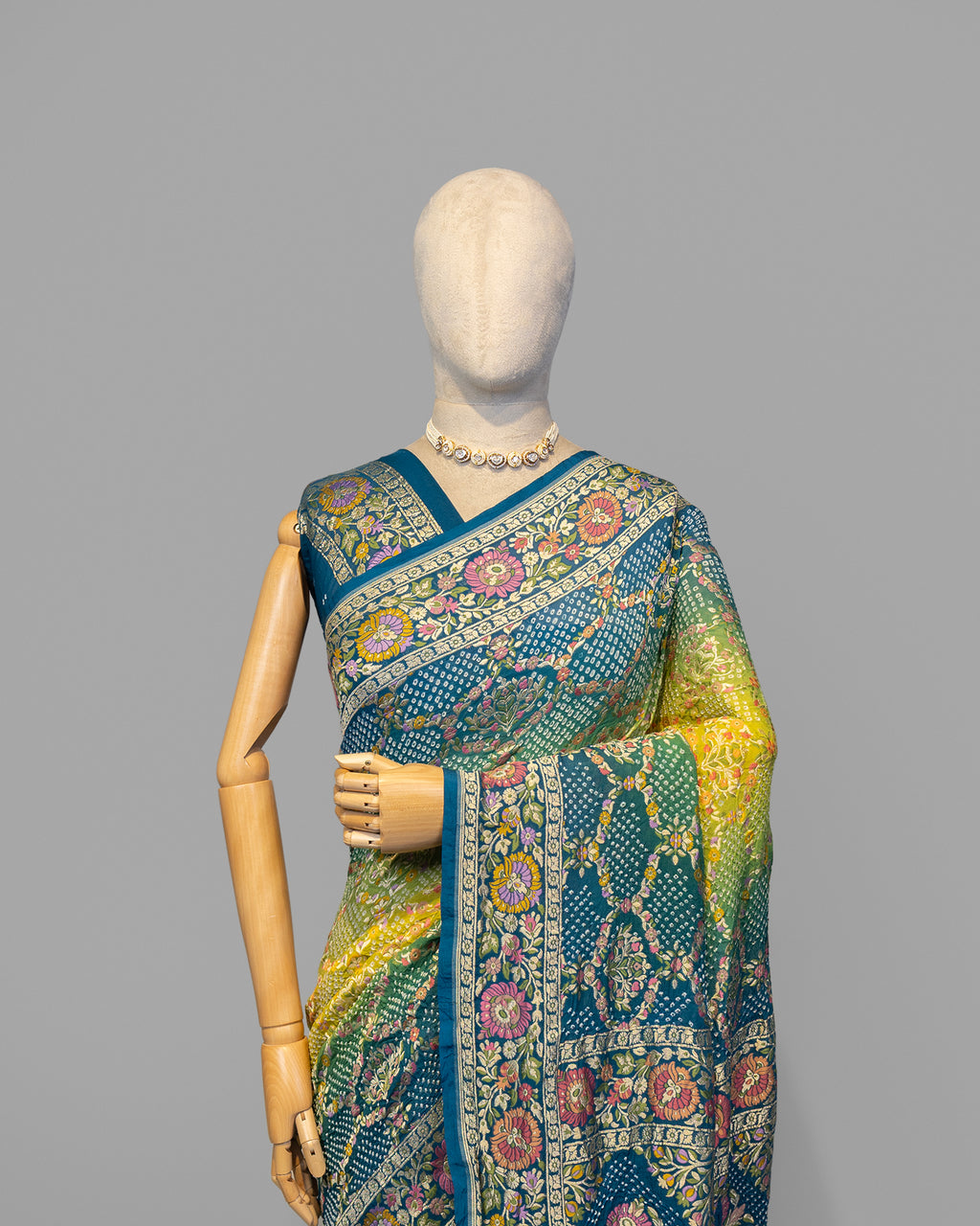 TEAL BLUE BANDHEJ WITH PAITHANI BORDER GEORGETTE SAREE