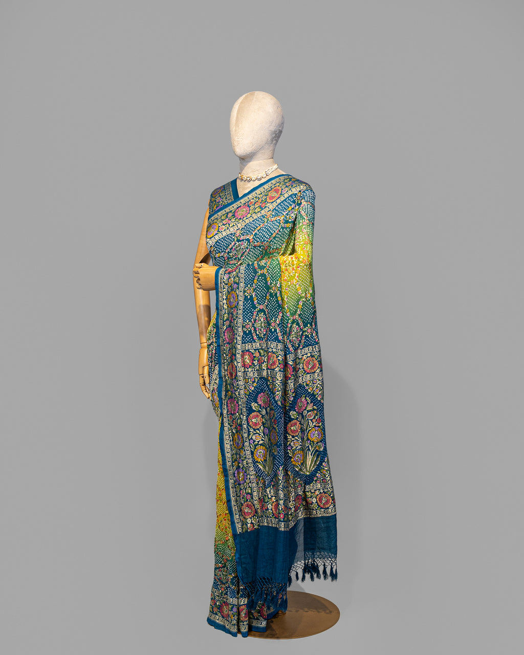 TEAL BLUE BANDHEJ WITH PAITHANI BORDER GEORGETTE SAREE
