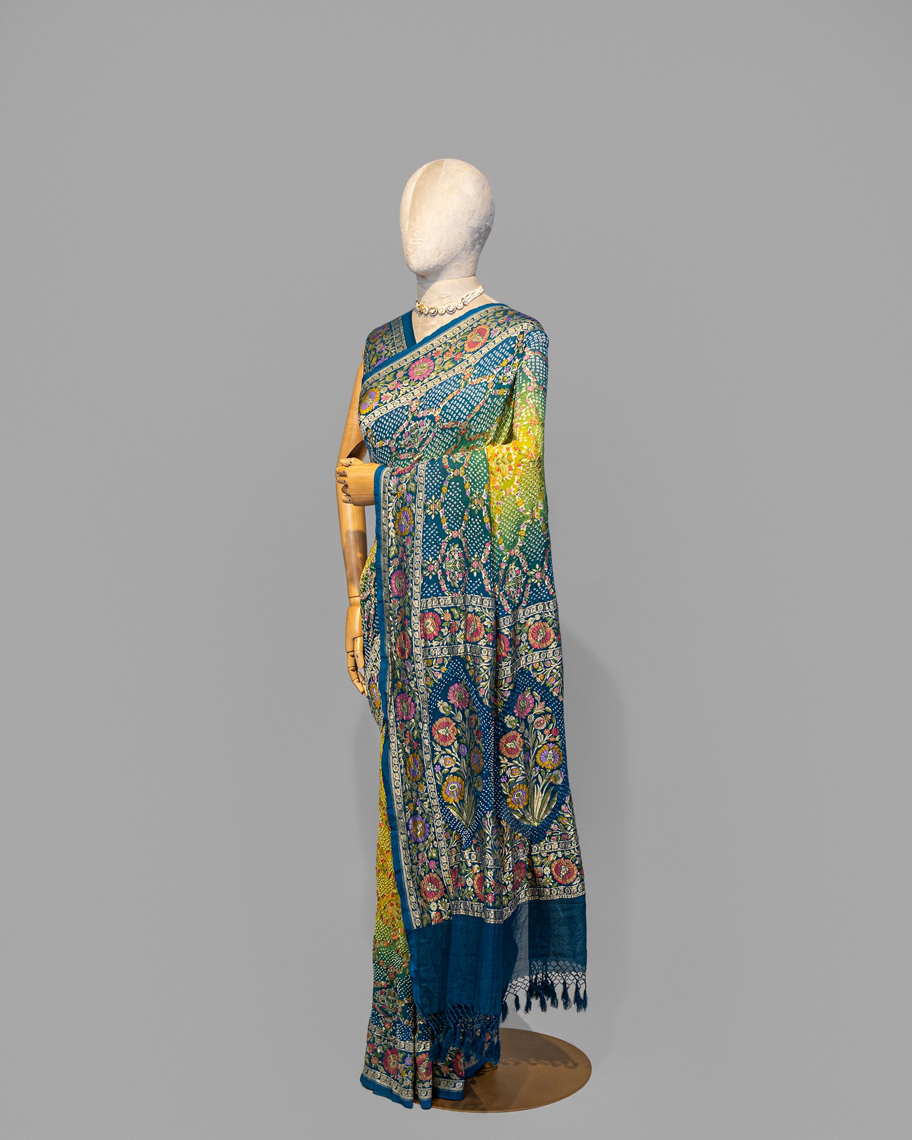 TEAL BLUE BANDHEJ WITH PAITHANI BORDER GEORGETTE SAREE