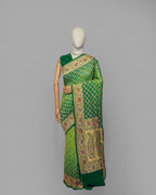 EMERALD GREEN BANDHEJ WITH MEENAKARI BORDER GEORGETTE SAREE