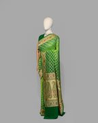 EMERALD GREEN BANDHEJ WITH MEENAKARI BORDER GEORGETTE SAREE