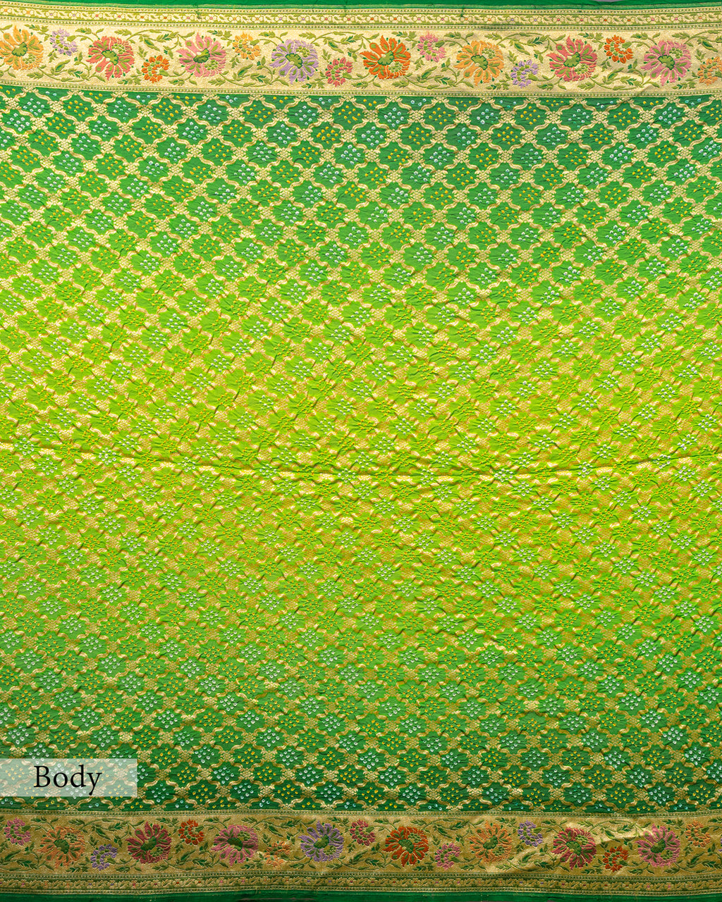 EMERALD GREEN BANDHEJ WITH MEENAKARI BORDER GEORGETTE SAREE