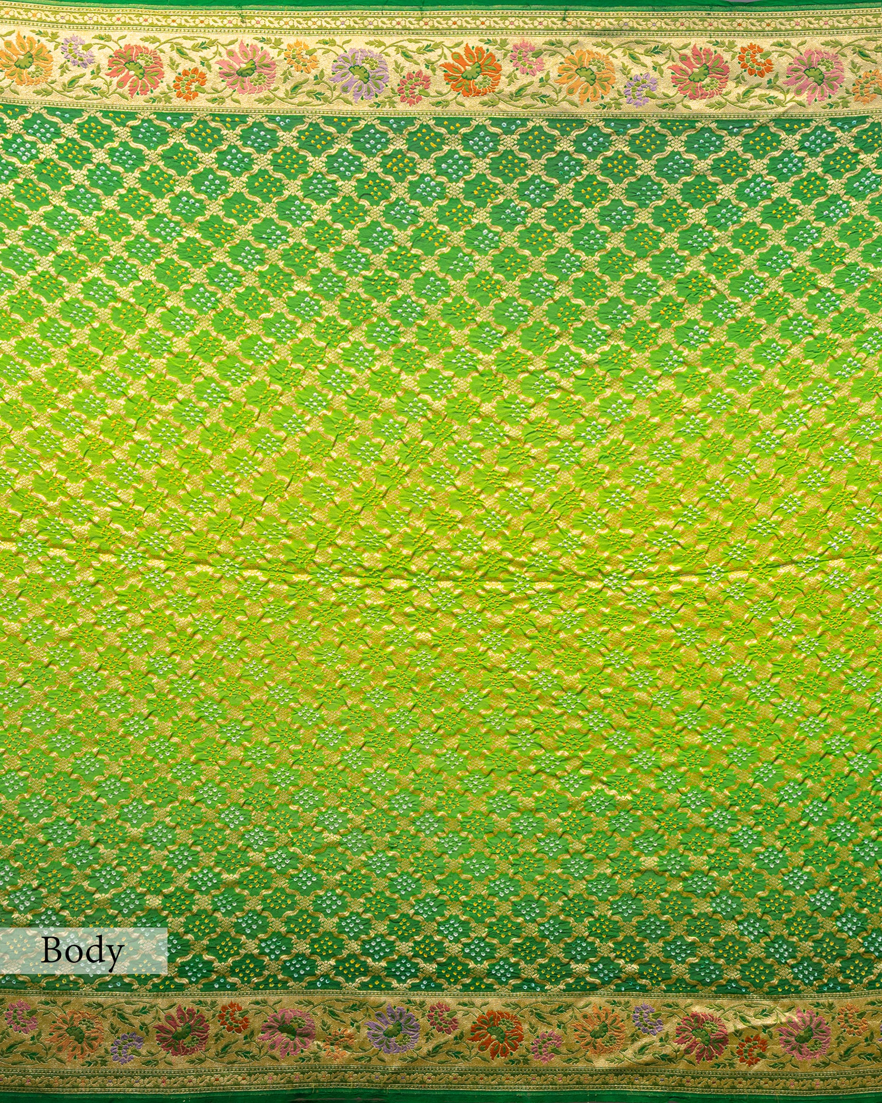 EMERALD GREEN BANDHEJ WITH MEENAKARI BORDER GEORGETTE SAREE