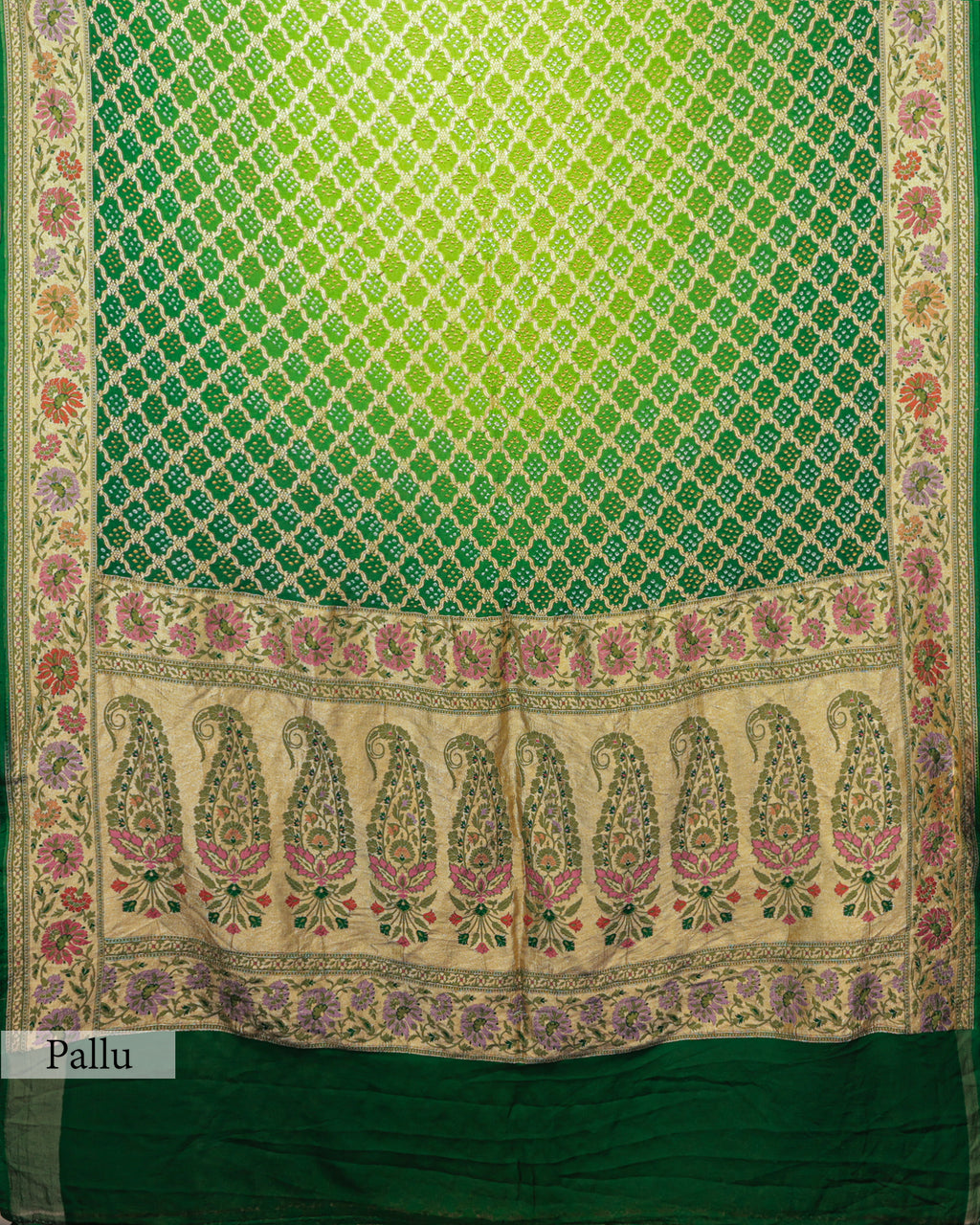 EMERALD GREEN BANDHEJ WITH MEENAKARI BORDER GEORGETTE SAREE