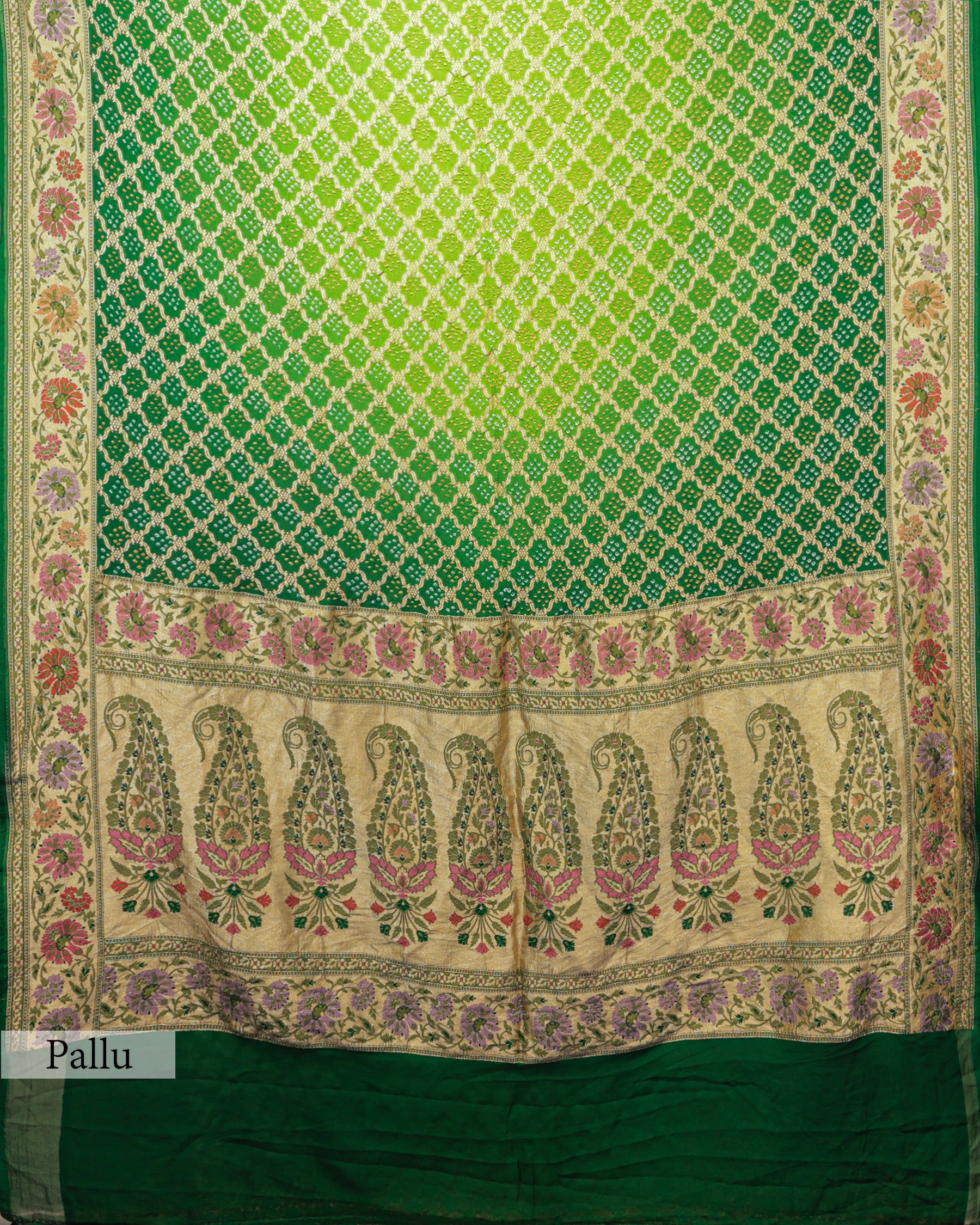EMERALD GREEN BANDHEJ WITH MEENAKARI BORDER GEORGETTE SAREE