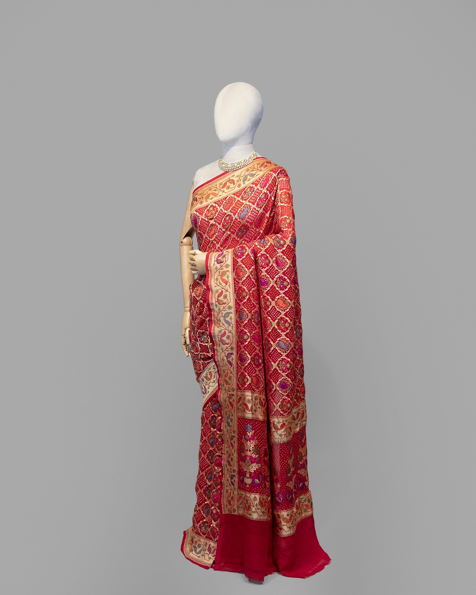 RED MEENAKARI WORK WITH PAITHANI BORDER GEORGETTE SAREE