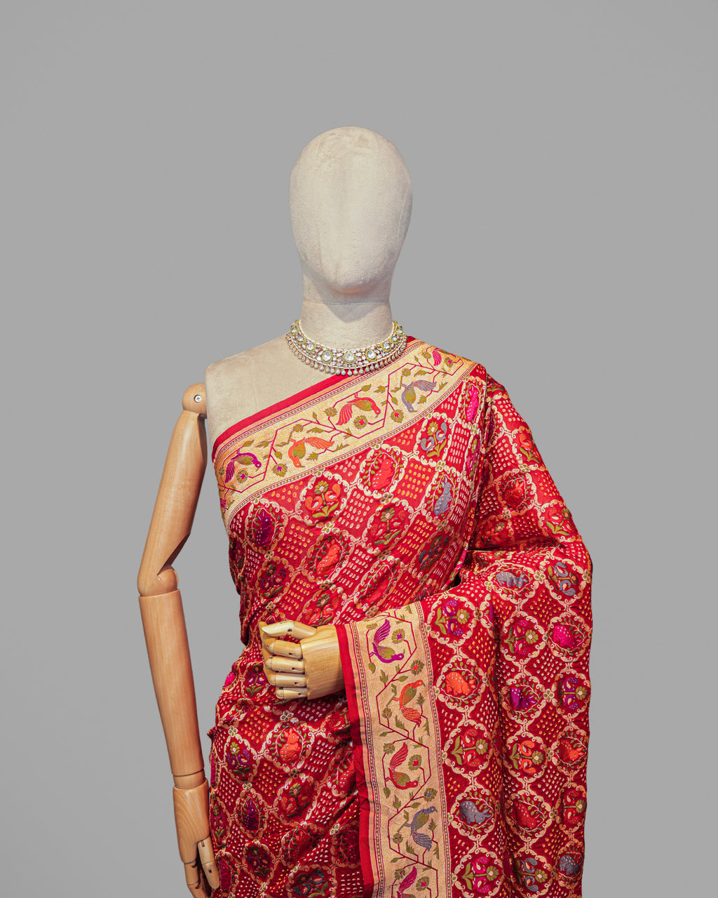 RED MEENAKARI WORK WITH PAITHANI BORDER GEORGETTE SAREE