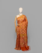 BURNT ORANGE BANARASI ZARI BANDHEJ MEENAKARI SILK SAREE