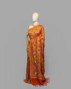 BURNT ORANGE BANARASI ZARI BANDHEJ MEENAKARI SILK SAREE