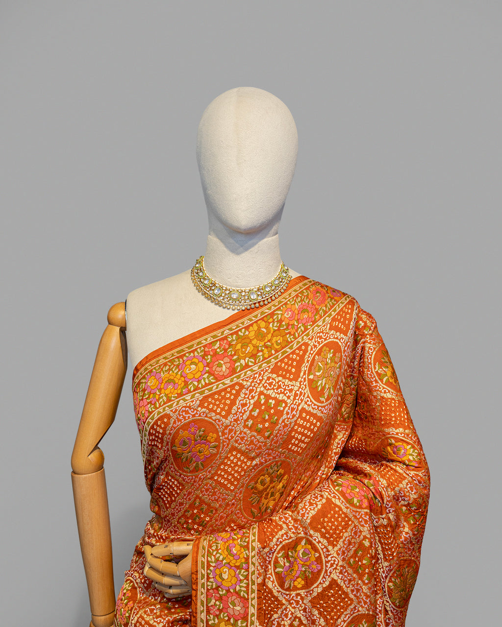 BURNT ORANGE BANARASI ZARI BANDHEJ MEENAKARI SILK SAREE