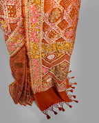 BURNT ORANGE BANARASI ZARI BANDHEJ MEENAKARI SILK SAREE