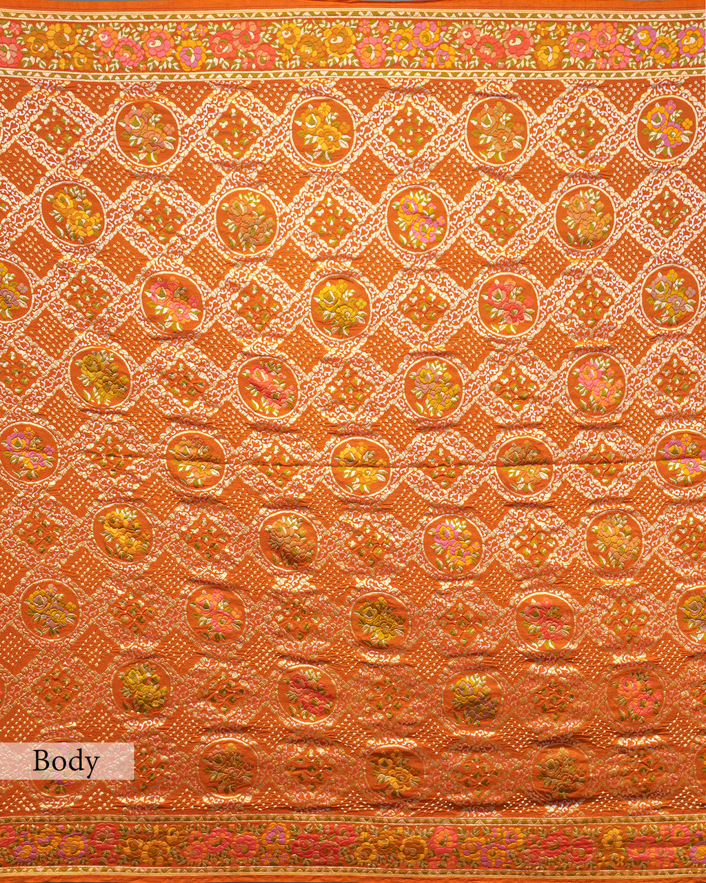 BURNT ORANGE BANARASI ZARI BANDHEJ MEENAKARI SILK SAREE