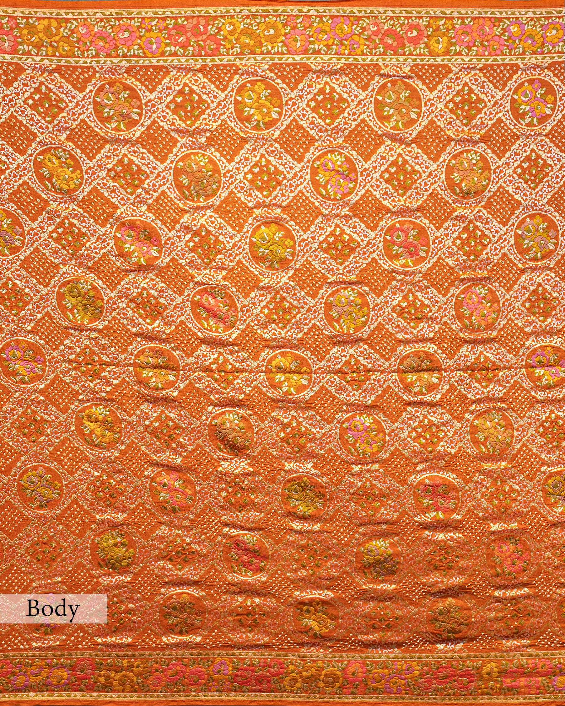 BURNT ORANGE BANARASI ZARI BANDHEJ MEENAKARI SILK SAREE
