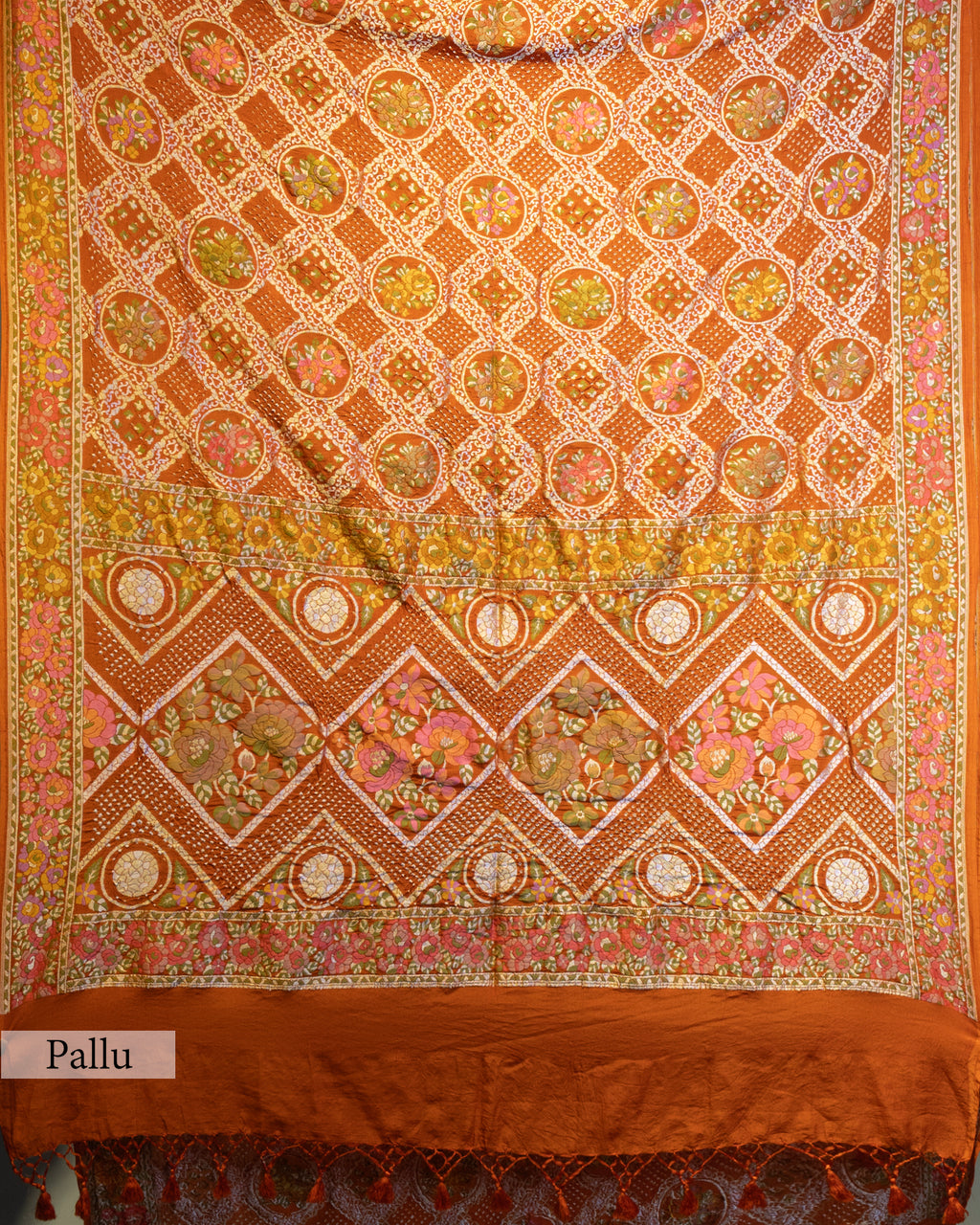 BURNT ORANGE BANARASI ZARI BANDHEJ MEENAKARI SILK SAREE