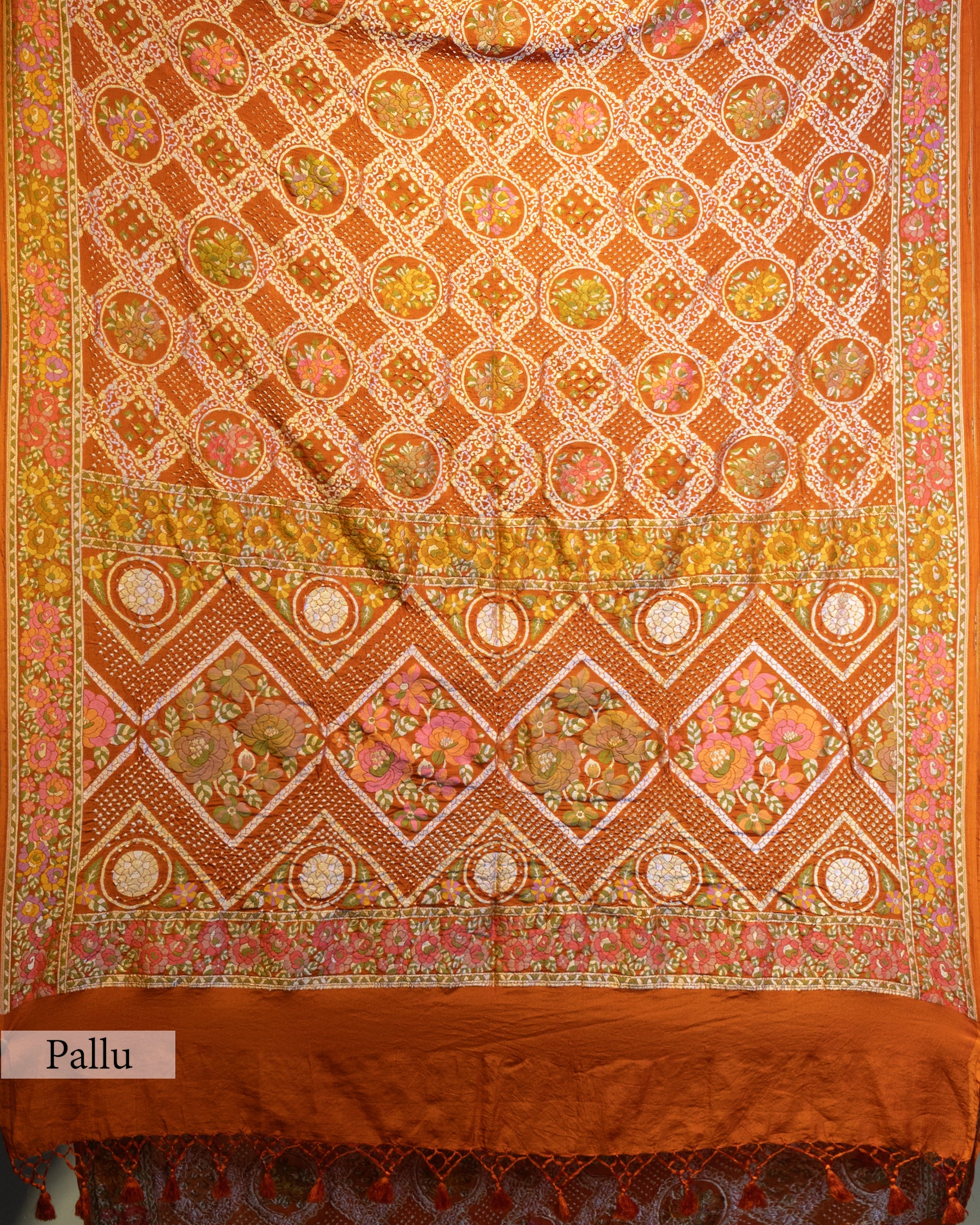 BURNT ORANGE BANARASI ZARI BANDHEJ MEENAKARI SILK SAREE