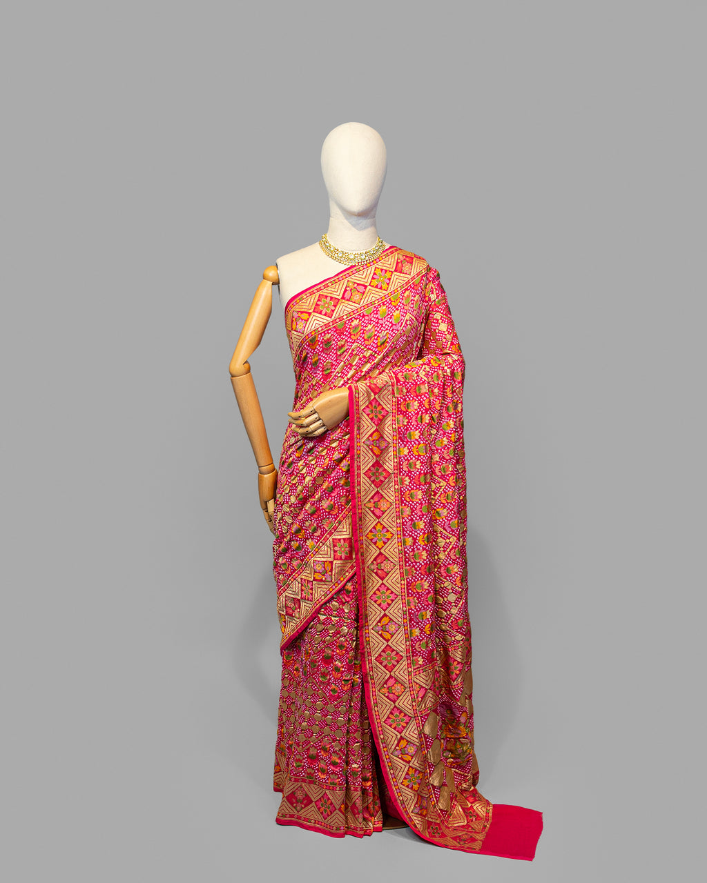 FUSCHIA MEENAKARI BANDHEJ BANARASI HANDWOVEN GEORGETTE SAREE