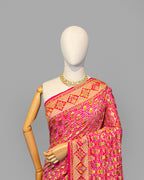 FUSCHIA MEENAKARI BANDHEJ BANARASI HANDWOVEN GEORGETTE SAREE
