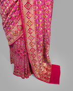 FUSCHIA MEENAKARI BANDHEJ BANARASI HANDWOVEN GEORGETTE SAREE