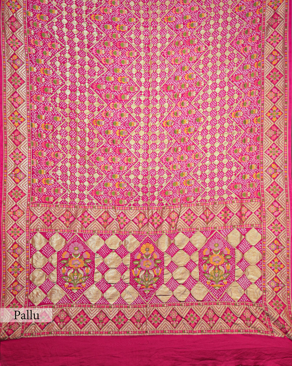FUSCHIA MEENAKARI BANDHEJ BANARASI HANDWOVEN GEORGETTE SAREE