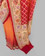 RED ORANGE TINCHOI MEENAKARI BANDHEJ BANARASI HANDWOVEN GEORGETTE  SAREE