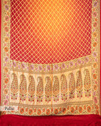 RED ORANGE TINCHOI MEENAKARI BANDHEJ BANARASI HANDWOVEN GEORGETTE  SAREE