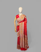 CORAL PINK BANDHEJ PAITHANI BORDER BANARASI HANDWOVEN SILK SAREE