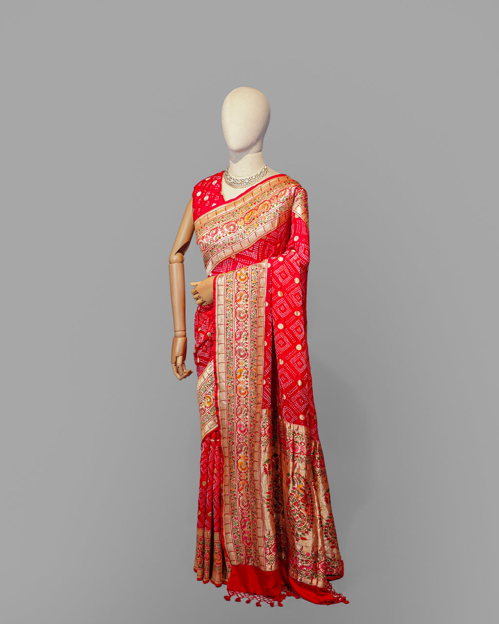 CORAL PINK BANDHEJ PAITHANI BORDER BANARASI HANDWOVEN SILK SAREE