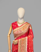 CORAL PINK BANDHEJ PAITHANI BORDER BANARASI HANDWOVEN SILK SAREE