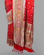 CORAL PINK BANDHEJ PAITHANI BORDER BANARASI HANDWOVEN SILK SAREE