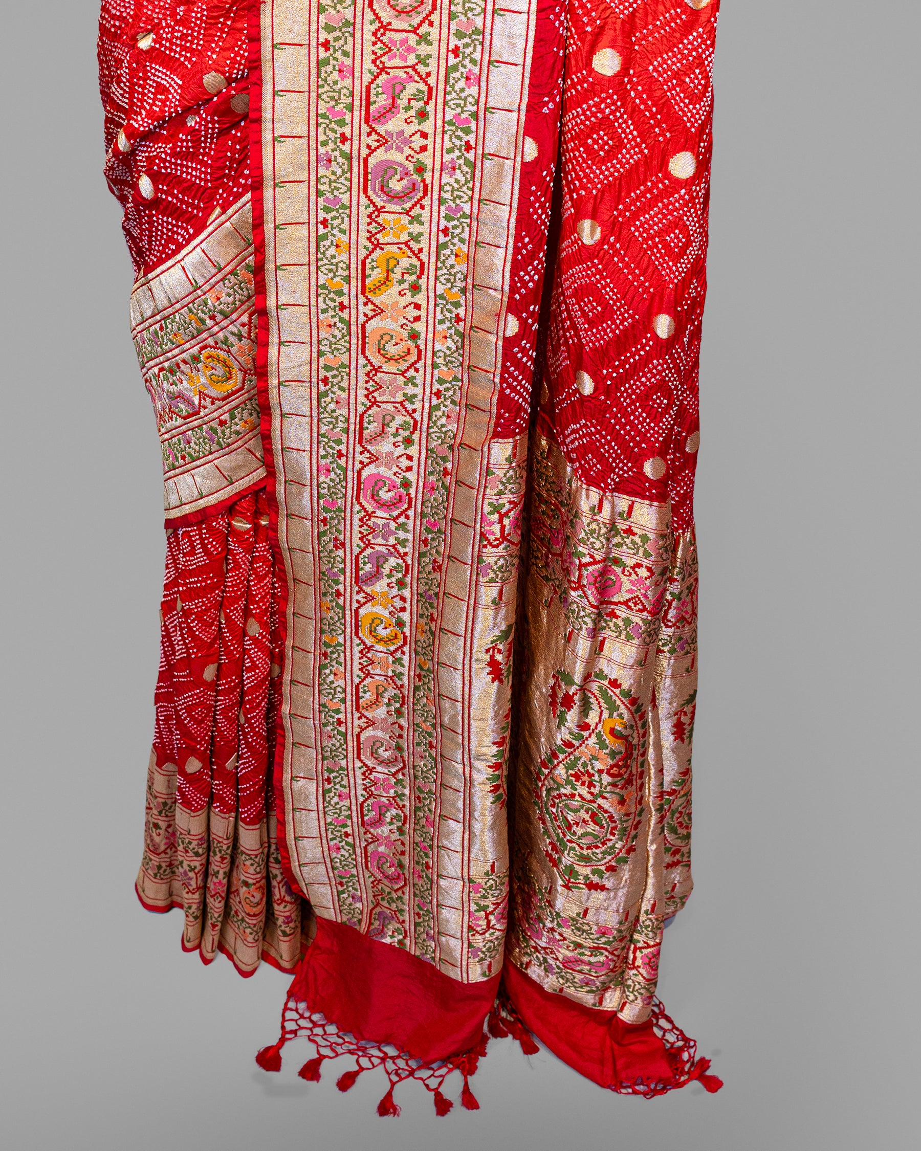 CORAL PINK BANDHEJ PAITHANI BORDER BANARASI HANDWOVEN SILK SAREE
