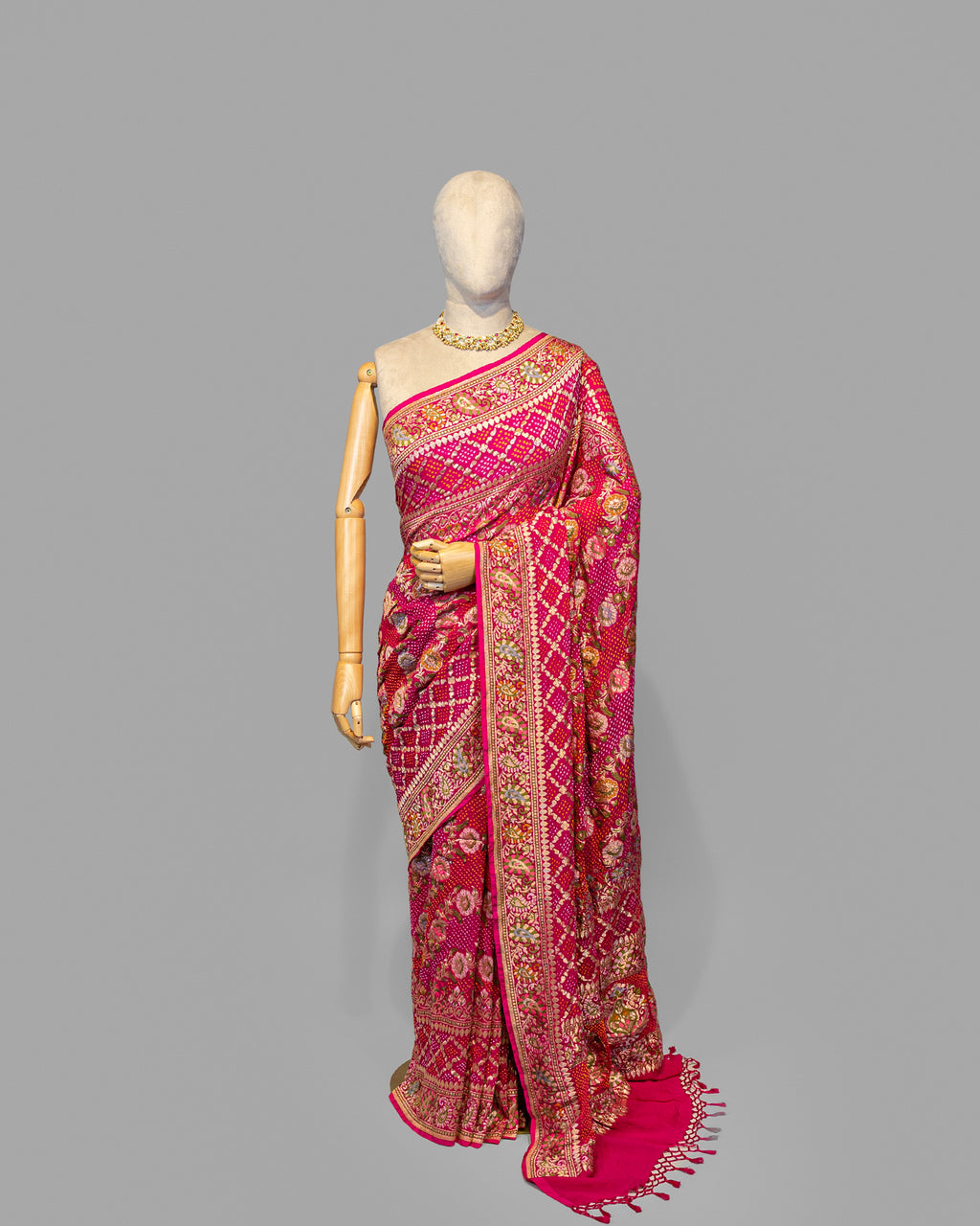 RANI PINK TINCHOI MEENAKARI BANDHEJ BANARASI HANDWOVEN GEORGETTE SAREE