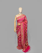 RANI PINK TINCHOI MEENAKARI BANDHEJ BANARASI HANDWOVEN GEORGETTE SAREE
