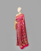 RANI PINK TINCHOI MEENAKARI BANDHEJ BANARASI HANDWOVEN GEORGETTE SAREE