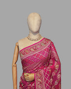 RANI PINK TINCHOI MEENAKARI BANDHEJ BANARASI HANDWOVEN GEORGETTE SAREE