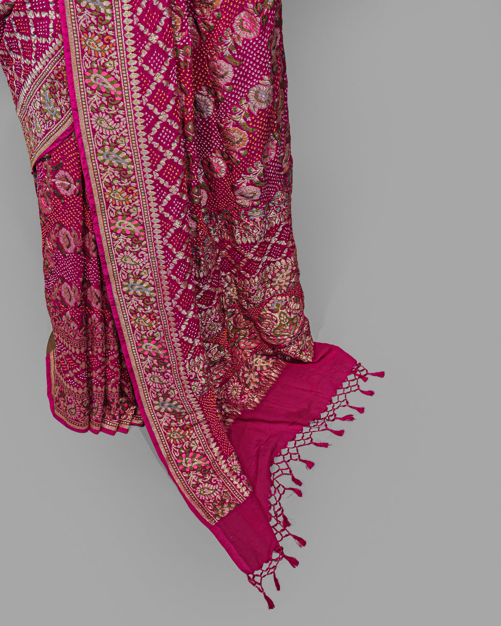 RANI PINK TINCHOI MEENAKARI BANDHEJ BANARASI HANDWOVEN GEORGETTE SAREE