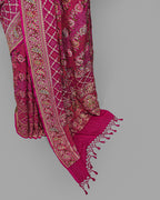 RANI PINK TINCHOI MEENAKARI BANDHEJ BANARASI HANDWOVEN GEORGETTE SAREE
