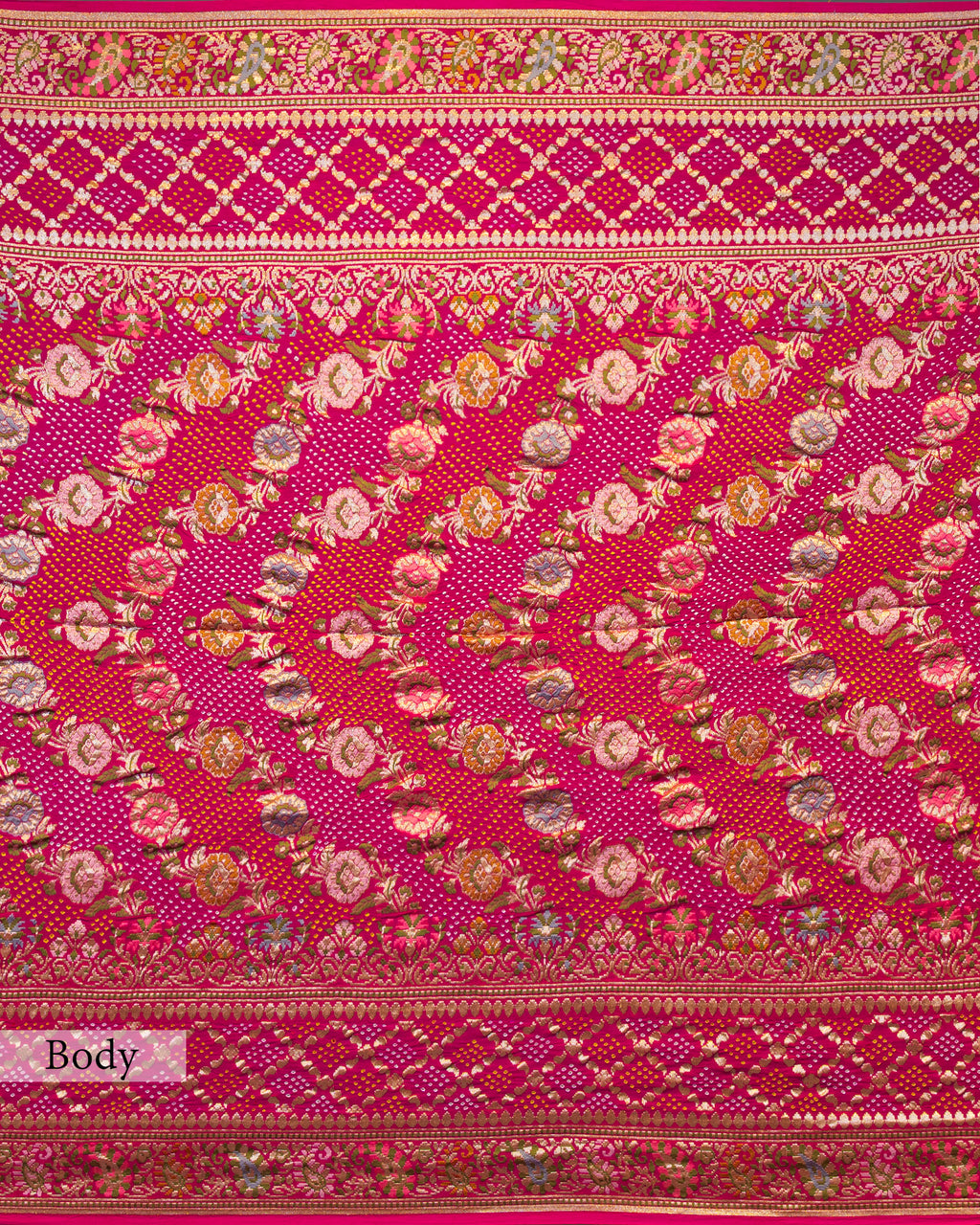 RANI PINK TINCHOI MEENAKARI BANDHEJ BANARASI HANDWOVEN GEORGETTE SAREE